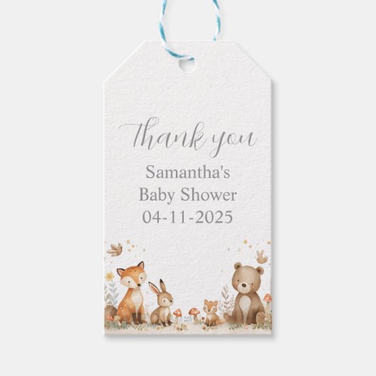 Woodland Animals Baby Shower Cadeaulabel (Voorkant)