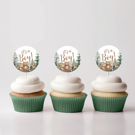 Woodland Animals baby shower Cupcake Topper Ronde Sticker