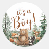 Woodland Animals baby shower Cupcake Topper Ronde Sticker (Voorkant)