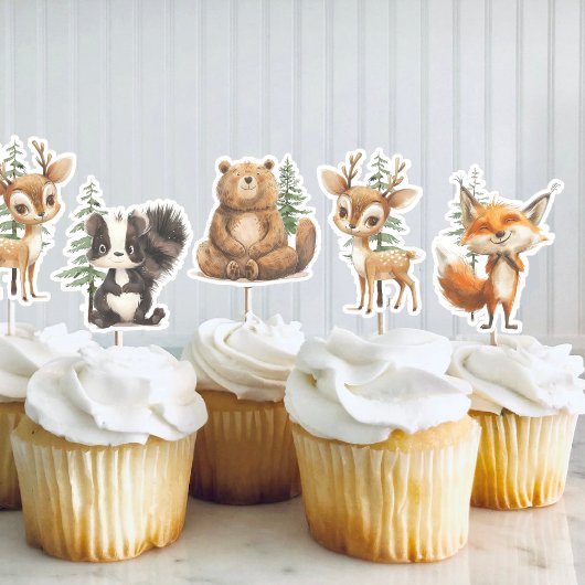 Woodland Animals baby shower Cupcake Topper Sticker