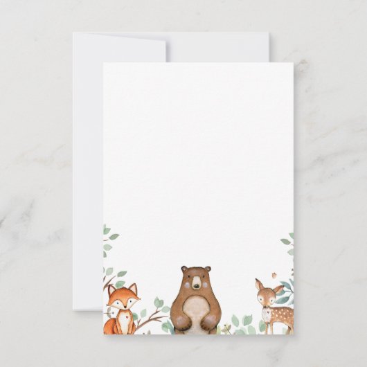 Woodland Animals Baby shower Dank u Kaarten (Achterkant)