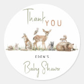 Woodland Animals Baby shower Dank u met naam Ronde Sticker (Voorkant)