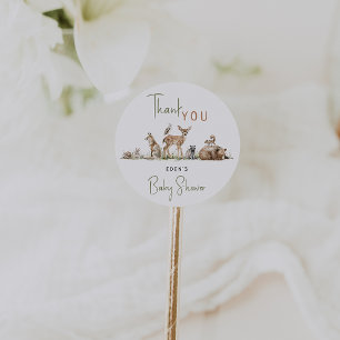 Woodland Animals Baby shower Dank u met naam Ronde Sticker