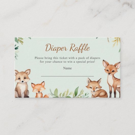 Woodland Animals Baby shower Diaper Raffle Informatiekaartje (Voorkant)
