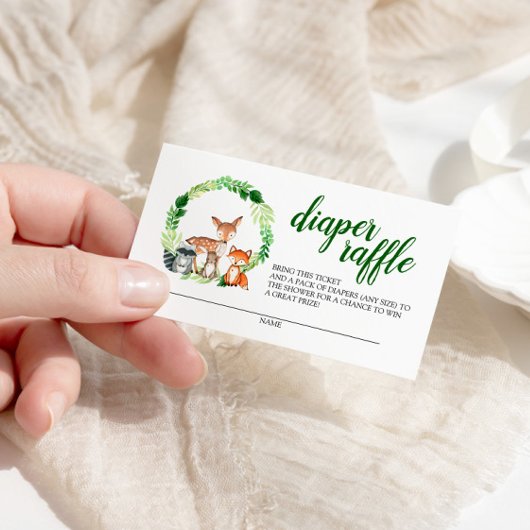 Woodland Animals Baby shower Diaper Raffle Informatiekaartje