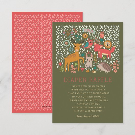 Woodland Animals Baby shower Diaper Raffle Kaart (Voorkant / Achterkant)