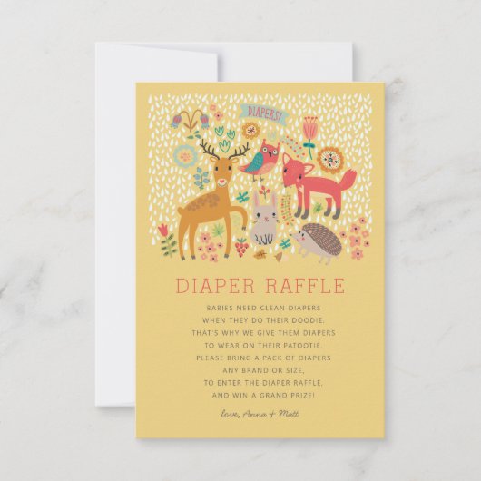 Woodland Animals Baby shower Diaper Raffle Kaart (Voorkant)
