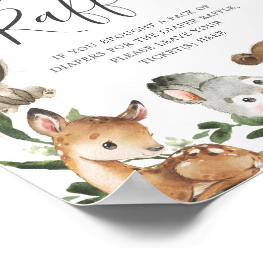 Woodland Animals Baby shower Diaper Raffle Sign Poster (Hoek)
