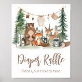 Woodland Animals Baby Shower Diaper Raffle Sign Poster (Voorkant)