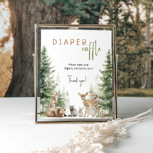 Woodland Animals Baby shower Diaper Raffle Sign Poster