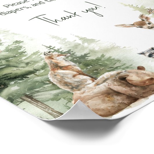 Woodland Animals Baby shower Diaper Raffle Sign Poster (Hoek)