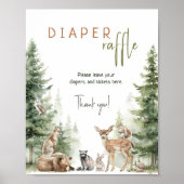 Woodland Animals Baby shower Diaper Raffle Sign Poster (Voorkant)