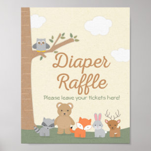 Woodland Animals Baby shower Diaper Raffle Sign Poster
