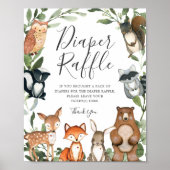 Woodland Animals Baby shower Diaper Raffle Sign Poster (Voorkant)