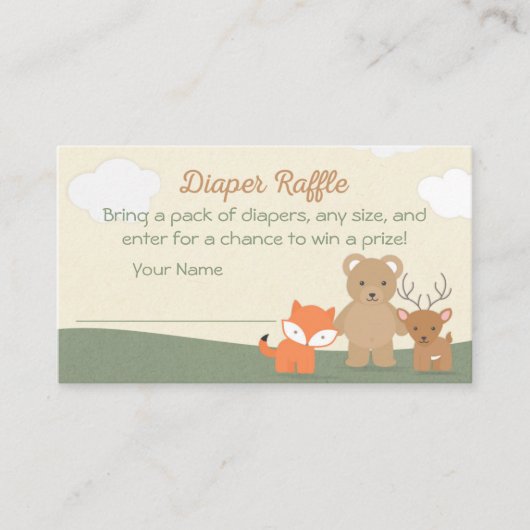 Woodland Animals Baby shower Diaper Raffle Ticket Informatiekaartje (Voorkant)