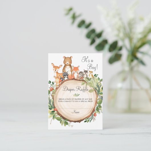 Woodland Animals Baby shower Diaper Raffle Ticket Informatiekaartje (Staand voorkant)