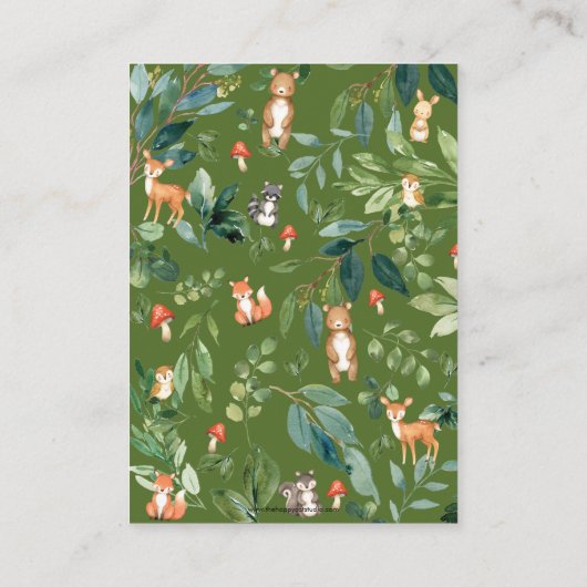 Woodland Animals Baby shower Diaper Raffle Ticket Informatiekaartje (Achterkant)