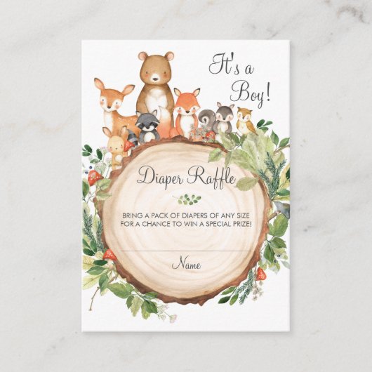 Woodland Animals Baby shower Diaper Raffle Ticket Informatiekaartje (Voorkant)