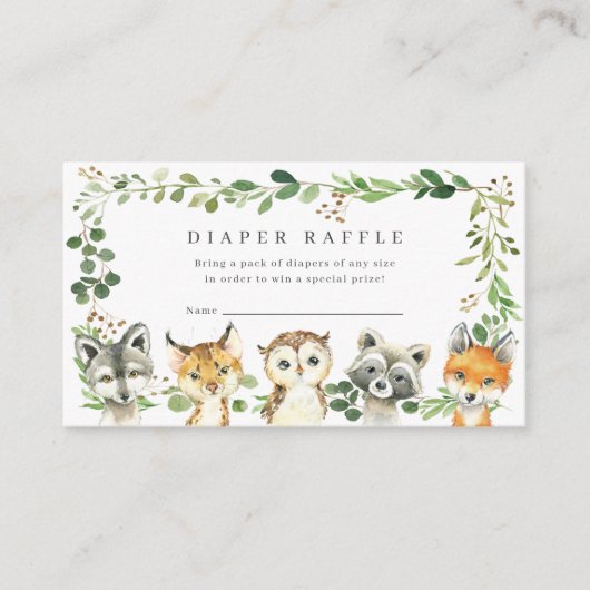 Woodland Animals Baby Shower Diaper Raffle Ticket Informatiekaartje (Voorkant)