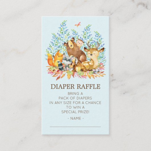 Woodland Animals Baby shower Diaper Raffle Ticket Informatiekaartje (Voorkant)