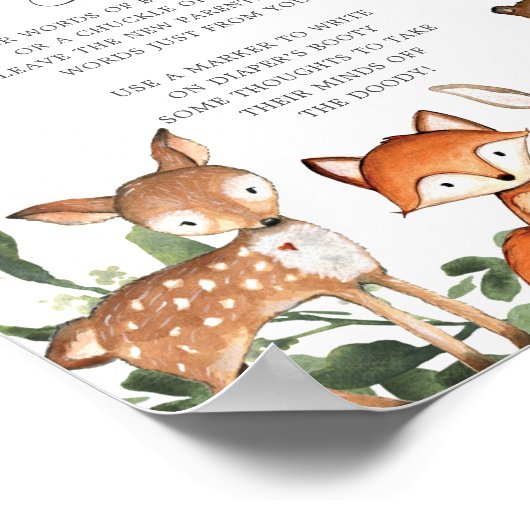 Woodland Animals Baby shower Diaper Thoughts Sign Poster (Hoek)