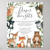 Woodland Animals Baby shower Diaper Thoughts Sign Poster (Voorkant)