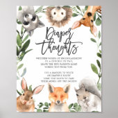 Woodland Animals Baby shower Diaper Thoughts Sign Poster (Voorkant)