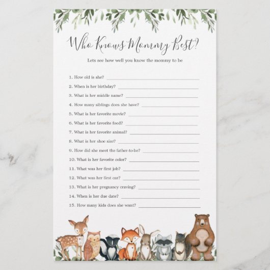 Woodland Animals Baby shower die mama het beste ke (Voorkant)