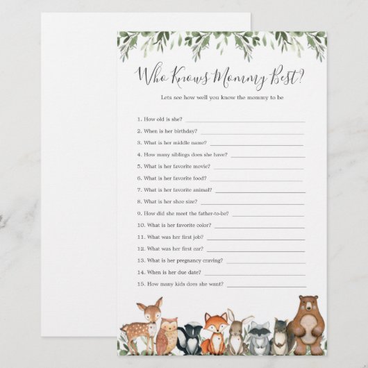 Woodland Animals Baby shower die mama het beste ke (Voorkant / Achterkant)