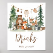 Woodland Animals Baby Shower Drinks Sign Poster (Voorkant)