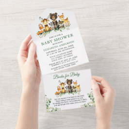 Woodland Animals Baby shower en boeken All In One Uitnodiging