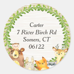 Woodland Animals Baby shower Envelop Seal Adres Ronde Sticker