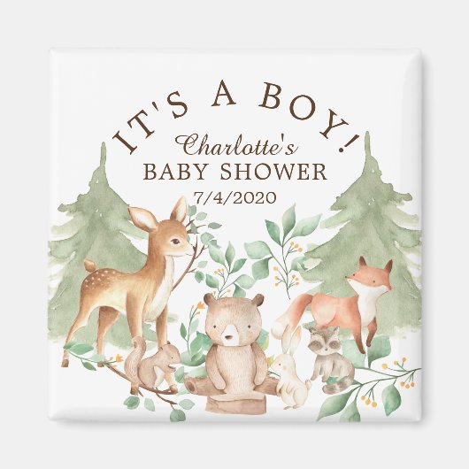 Woodland Animals Baby shower Favor Magnet (Voorkant)