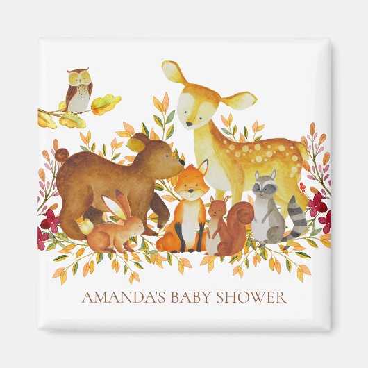 Woodland Animals Baby shower Favor Magnet (Voorkant)