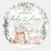 Woodland Animals Baby shower Favor Ronde Sticker (Voorkant)