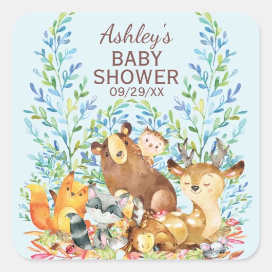 Woodland Animals Baby shower Favor Sticker (Voorkant)