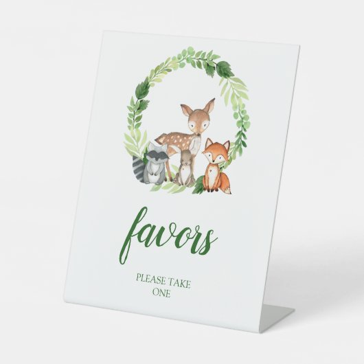 Woodland Animals Baby shower Favors Reclamebord Met Voetstuk (Voorkant)