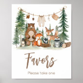 Woodland Animals Baby Shower Favors Sign Poster (Voorkant)
