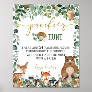 Woodland Animals Baby shower Fopspeen Hunt Spel Poster