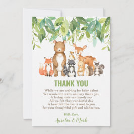 Woodland Animals Baby shower Forest Boy Neutral Bedankkaart