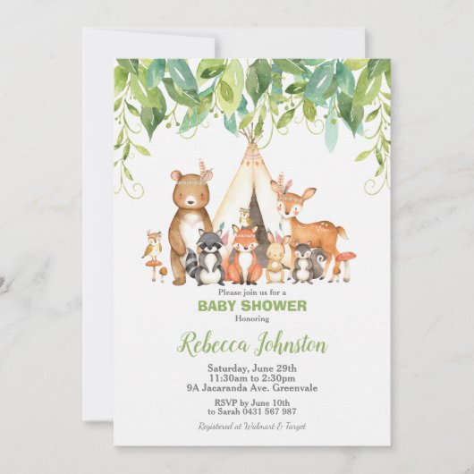 Woodland Animals Baby shower Forest Greenery Boy Kaart (Voorkant)