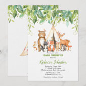 Woodland Animals Baby shower Forest Greenery Boy Kaart (Voorkant / Achterkant)