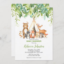 Woodland Animals Baby shower Forest Greenery Boy Kaart