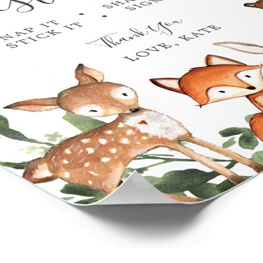 Woodland Animals Baby shower Foto Guestbook Sign Poster (Hoek)