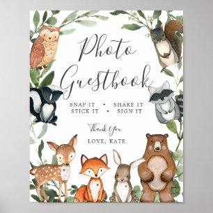 Woodland Animals Baby shower Foto Guestbook Sign Poster