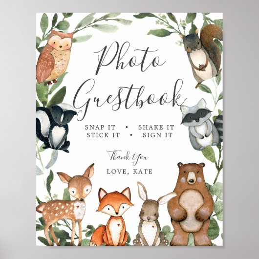 Woodland Animals Baby shower Foto Guestbook Sign Poster (Voorkant)