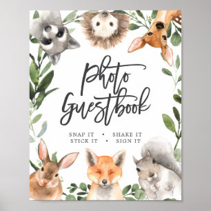 Woodland Animals Baby shower Foto Guestbook Sign Poster