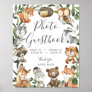 Woodland Animals Baby shower Foto Guestbook Sign Poster