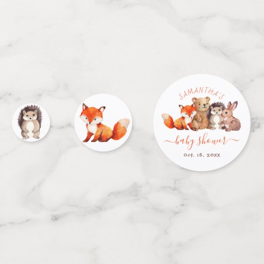 Woodland Animals Baby shower Fox Beer Bunny Script Confetti (Voorkanten)