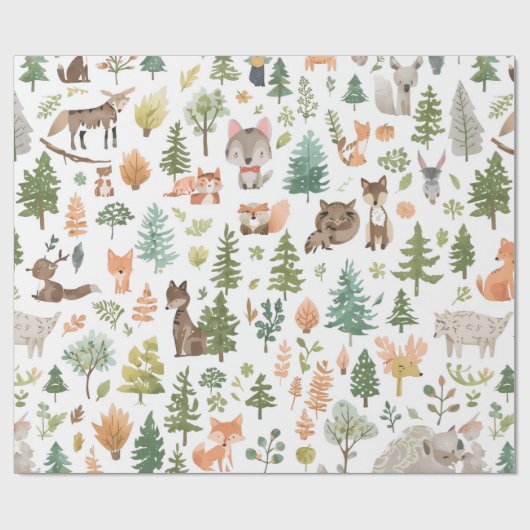 Woodland animals baby shower gender neutral cadeaupapier (Vlak)
